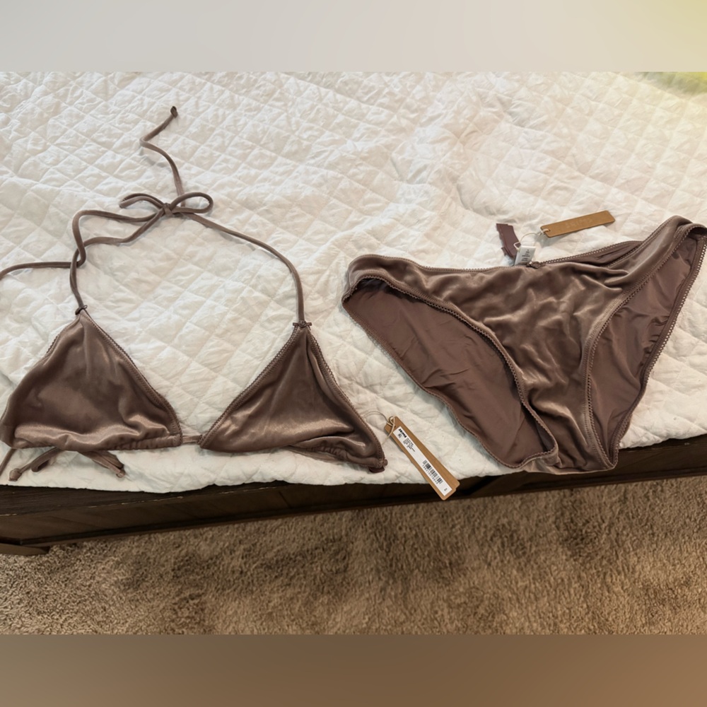 SKIMS Velvet Swimwear Set in Rich Brown